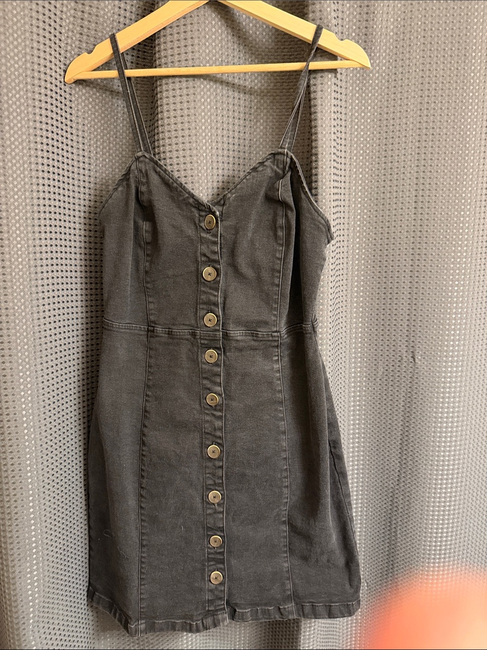 Washed Black Button-Front Denim Mini Dress